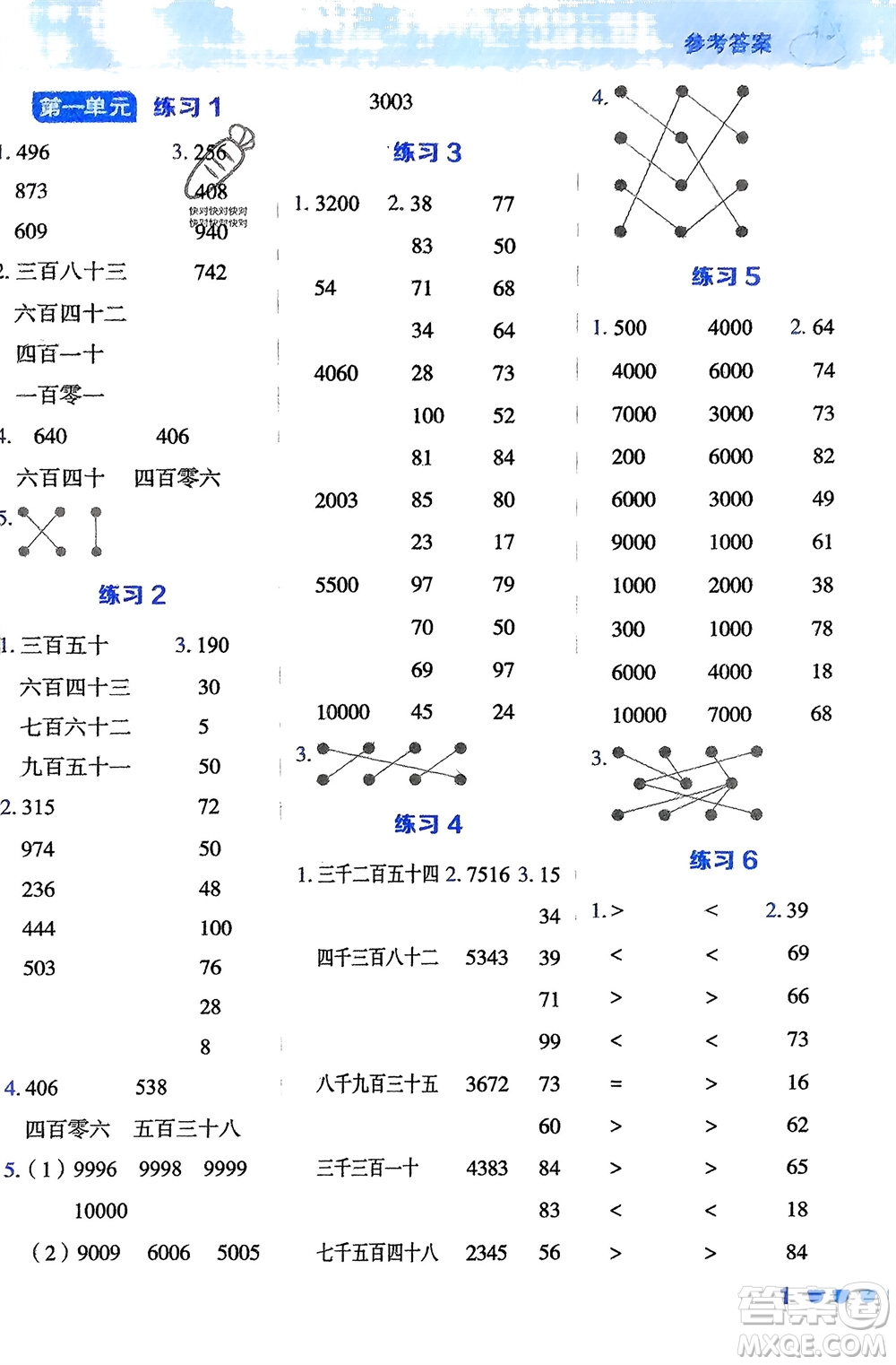 安徽教育出版社2024年春榮德基星級口算天天練二年級數(shù)學(xué)下冊五四學(xué)制青島版參考答案