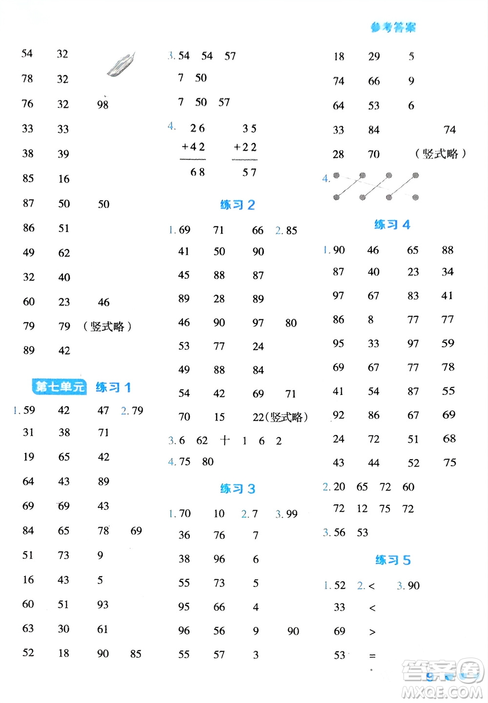 安徽教育出版社2024年春榮德基星級口算天天練一年級數(shù)學下冊冀教版參考答案