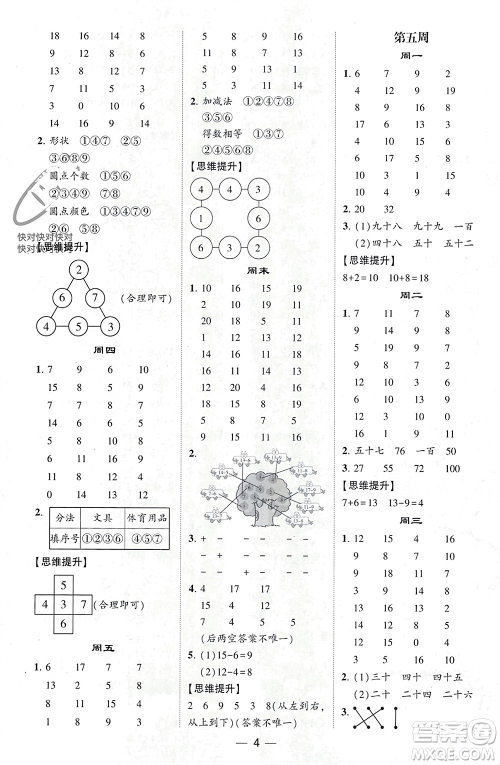 甘肅少年兒童出版社2024年春經(jīng)綸學(xué)典學(xué)霸計(jì)算達(dá)人一年級(jí)數(shù)學(xué)下冊(cè)人教版參考答案