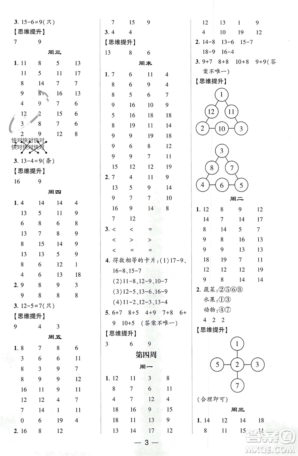 甘肅少年兒童出版社2024年春經(jīng)綸學(xué)典學(xué)霸計(jì)算達(dá)人一年級(jí)數(shù)學(xué)下冊(cè)人教版參考答案