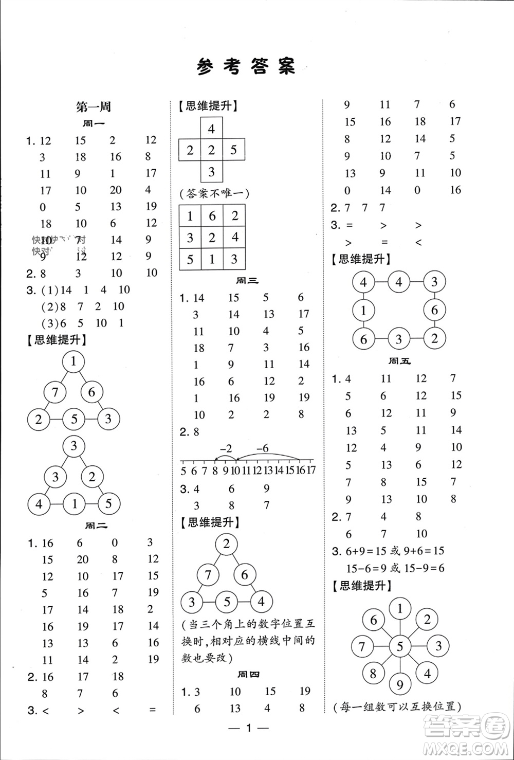 甘肅少年兒童出版社2024年春經(jīng)綸學(xué)典學(xué)霸計(jì)算達(dá)人一年級(jí)數(shù)學(xué)下冊北師大版參考答案