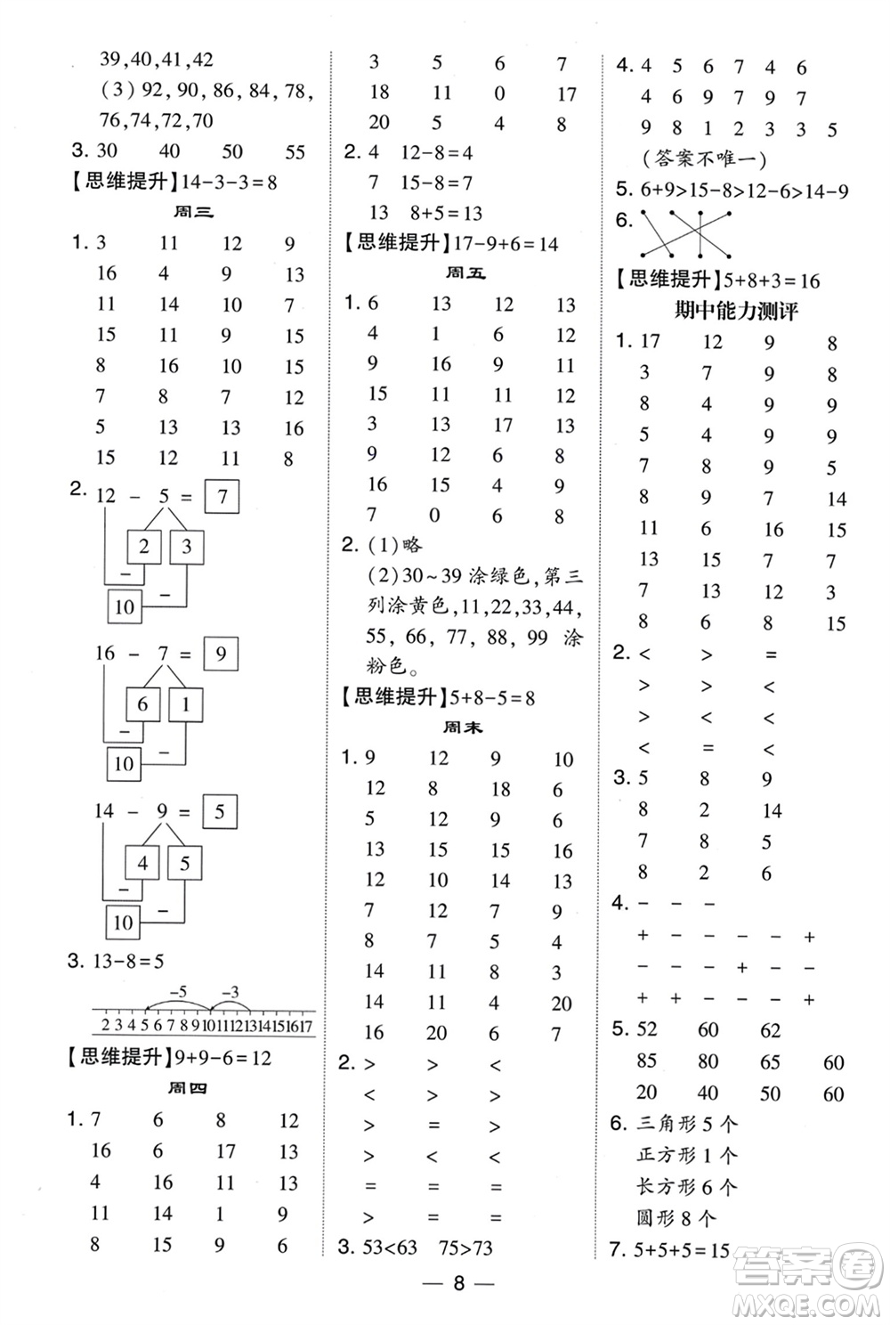 甘肅少年兒童出版社2024年春經(jīng)綸學(xué)典學(xué)霸計(jì)算達(dá)人一年級(jí)數(shù)學(xué)下冊北師大版參考答案