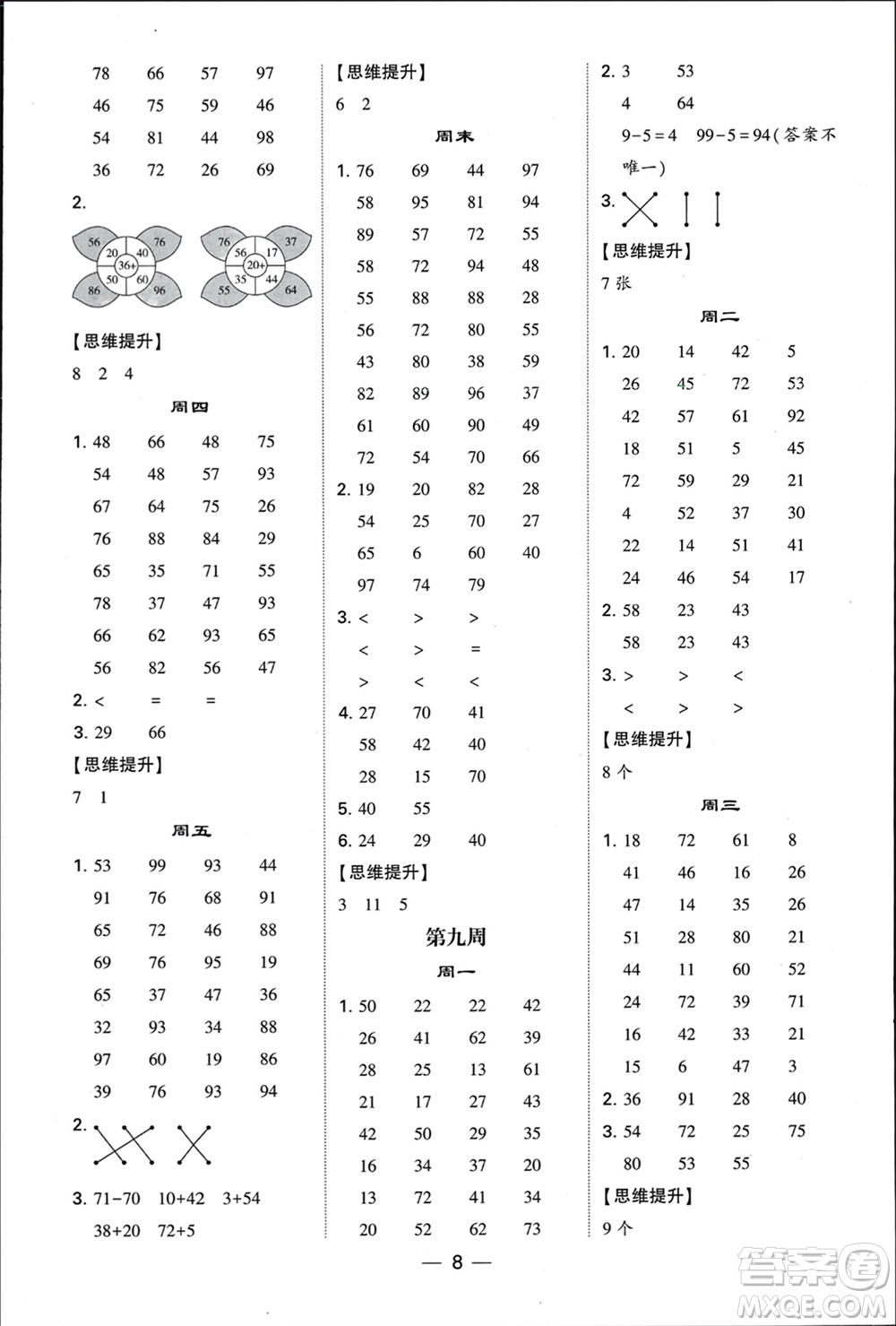 甘肅少年兒童出版社2024年春經(jīng)綸學(xué)典學(xué)霸計(jì)算達(dá)人一年級(jí)數(shù)學(xué)下冊(cè)蘇教版參考答案