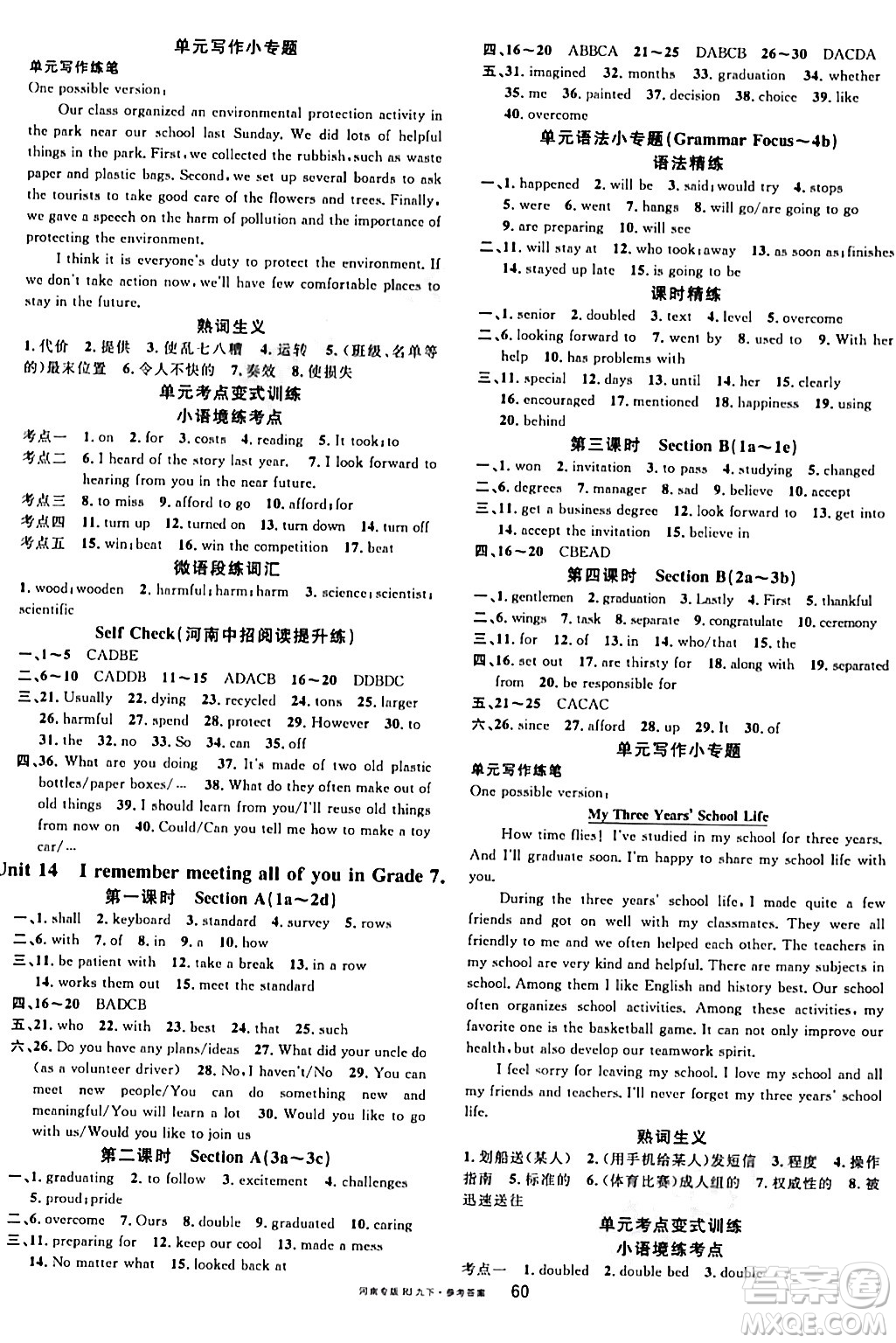 開明出版社2024年春名校課堂九年級英語下冊人教版河南專版答案