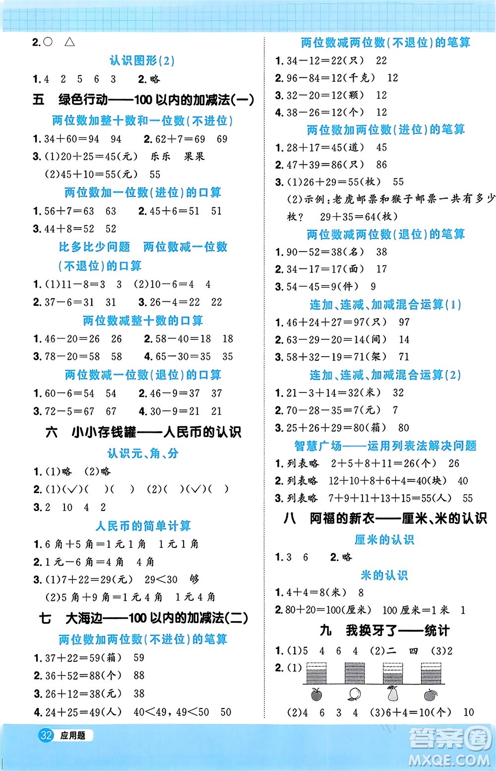 江西教育出版社2024年春陽(yáng)光同學(xué)計(jì)算小達(dá)人一年級(jí)數(shù)學(xué)下冊(cè)青島版參考答案