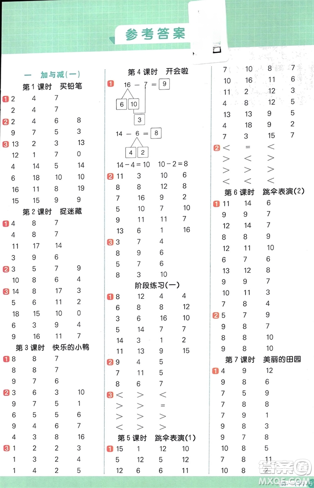 江西教育出版社2024年春陽(yáng)光同學(xué)計(jì)算小達(dá)人一年級(jí)數(shù)學(xué)下冊(cè)北師大版參考答案