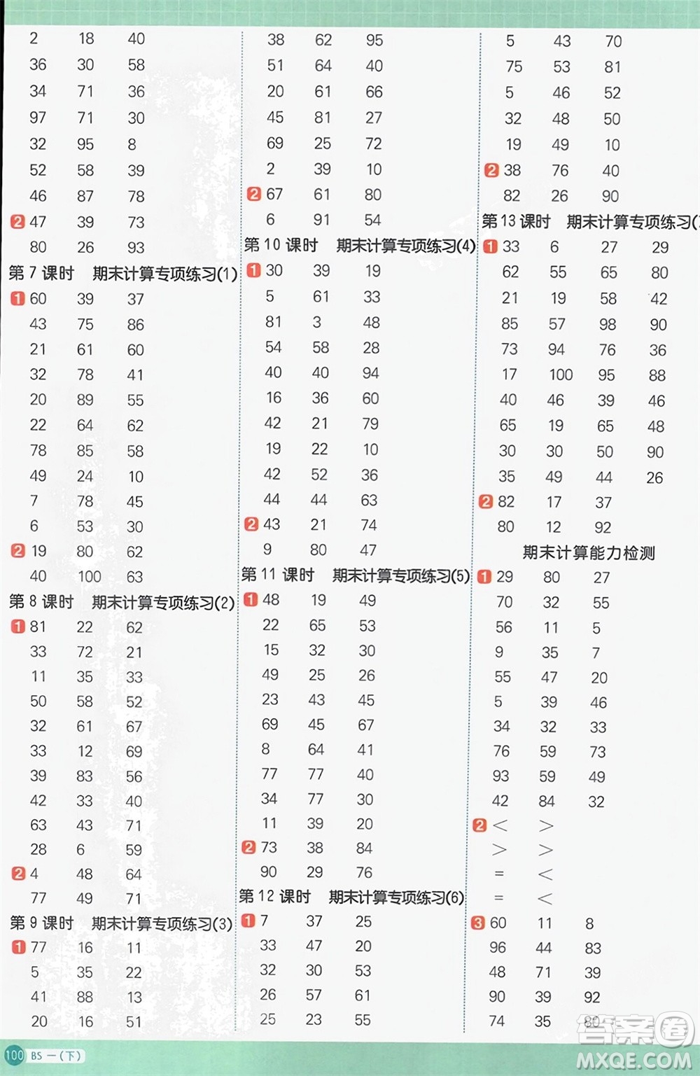 江西教育出版社2024年春陽(yáng)光同學(xué)計(jì)算小達(dá)人一年級(jí)數(shù)學(xué)下冊(cè)北師大版參考答案