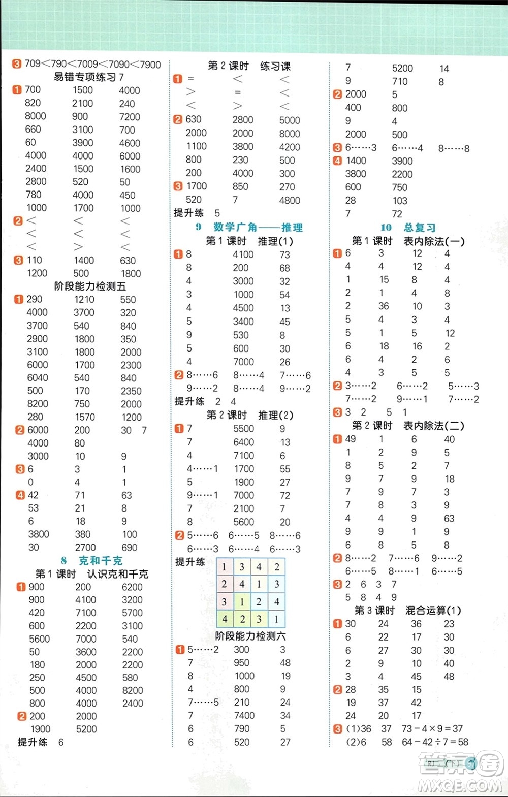 江西教育出版社2024年春陽(yáng)光同學(xué)計(jì)算小達(dá)人二年級(jí)數(shù)學(xué)下冊(cè)人教版參考答案