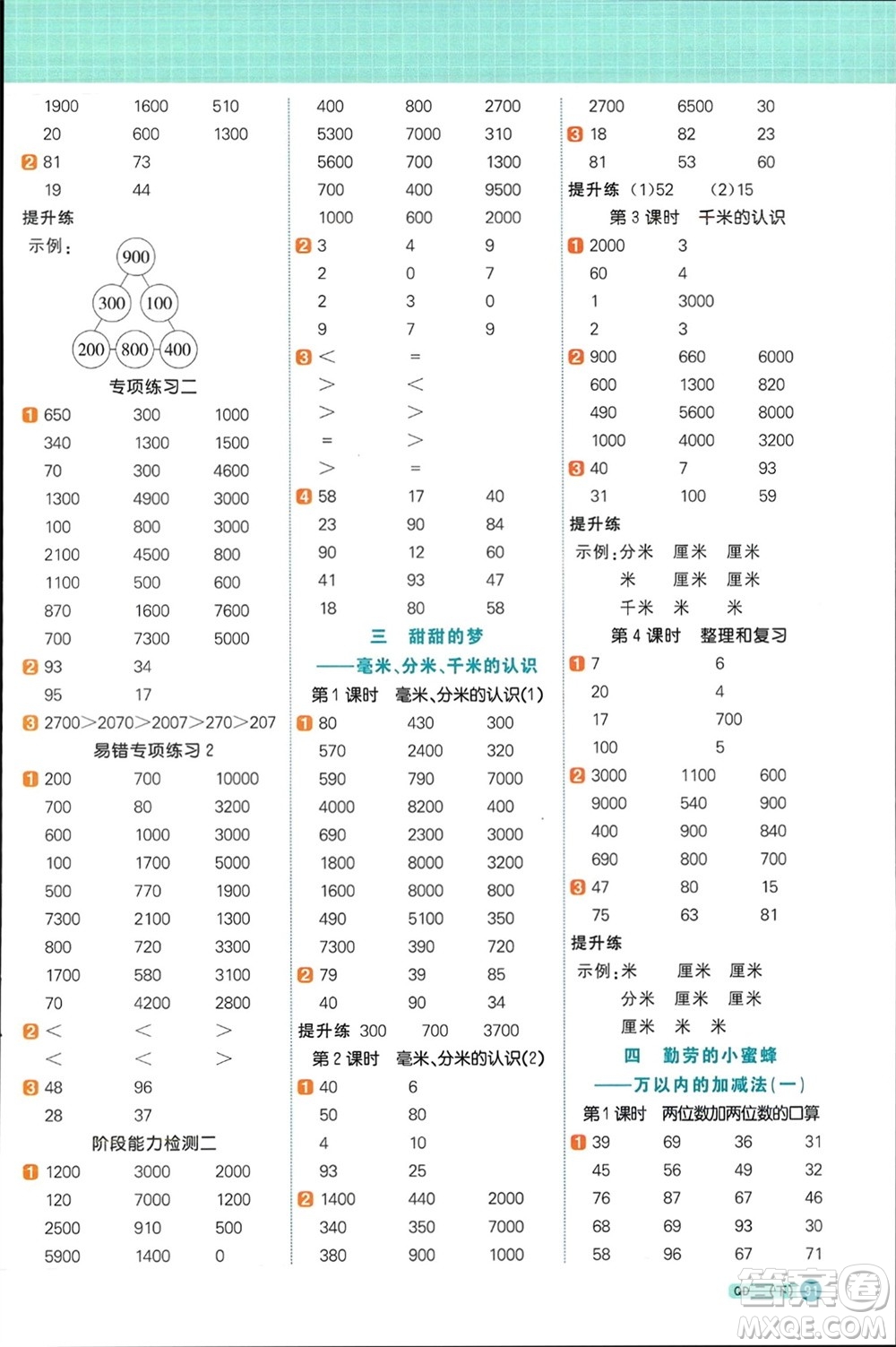 江西教育出版社2024年春陽光同學(xué)計(jì)算小達(dá)人二年級數(shù)學(xué)下冊青島版參考答案