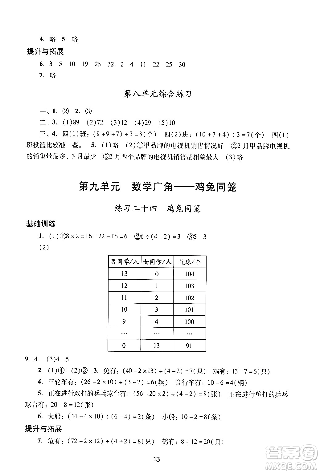 廣州出版社2024年春陽光學業(yè)評價四年級數(shù)學下冊人教版答案