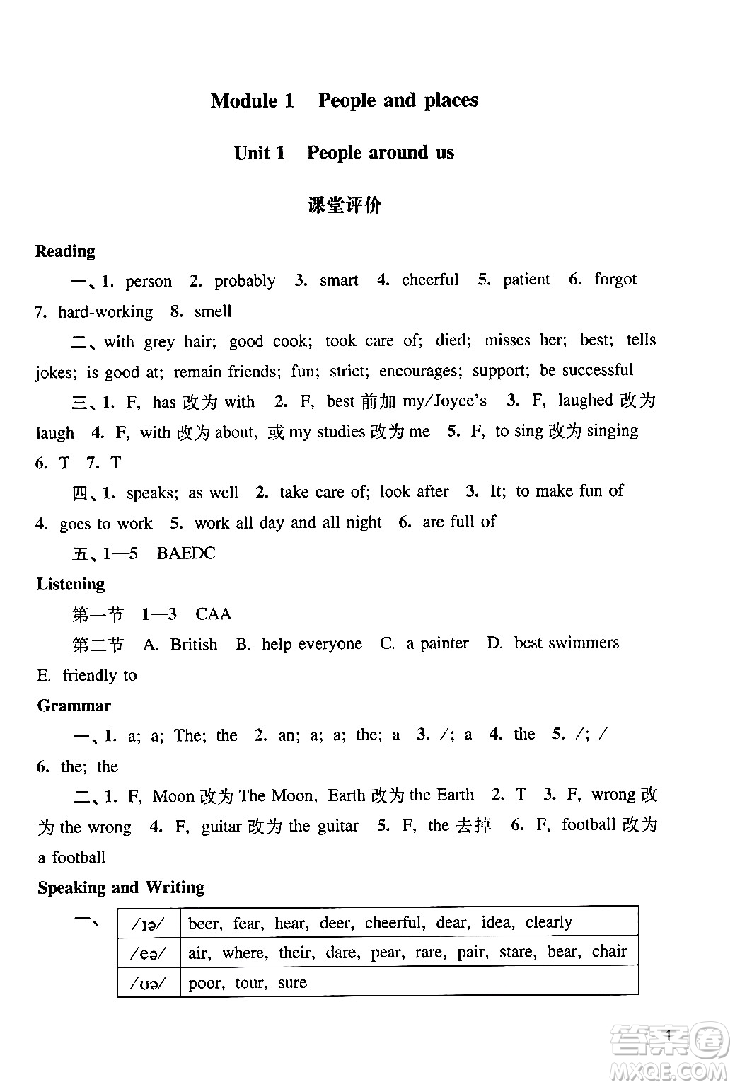 廣州出版社2024年春陽光學(xué)業(yè)評價七年級英語下冊滬教版答案