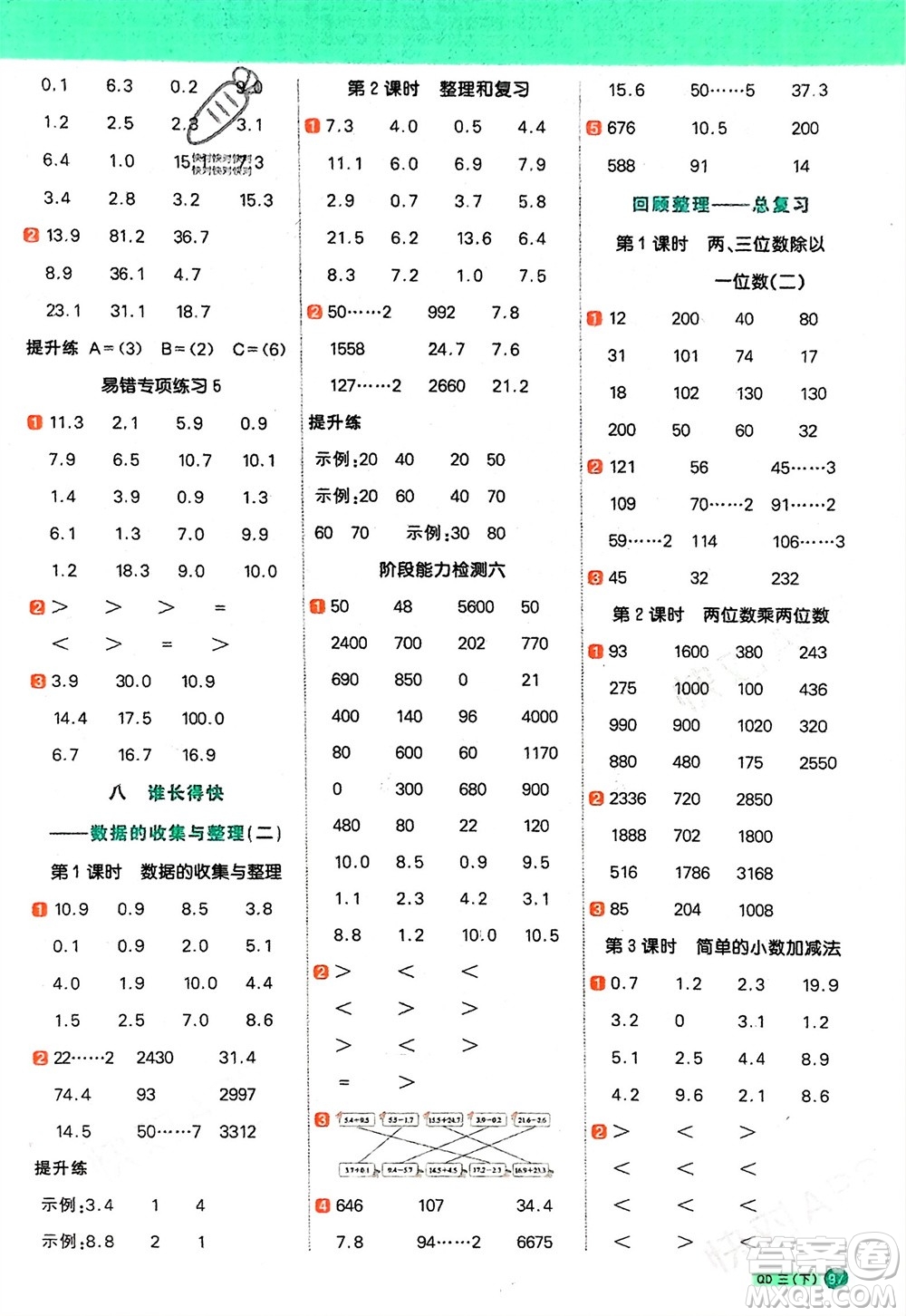 江西教育出版社2024年春陽(yáng)光同學(xué)計(jì)算小達(dá)人三年級(jí)數(shù)學(xué)下冊(cè)青島版參考答案