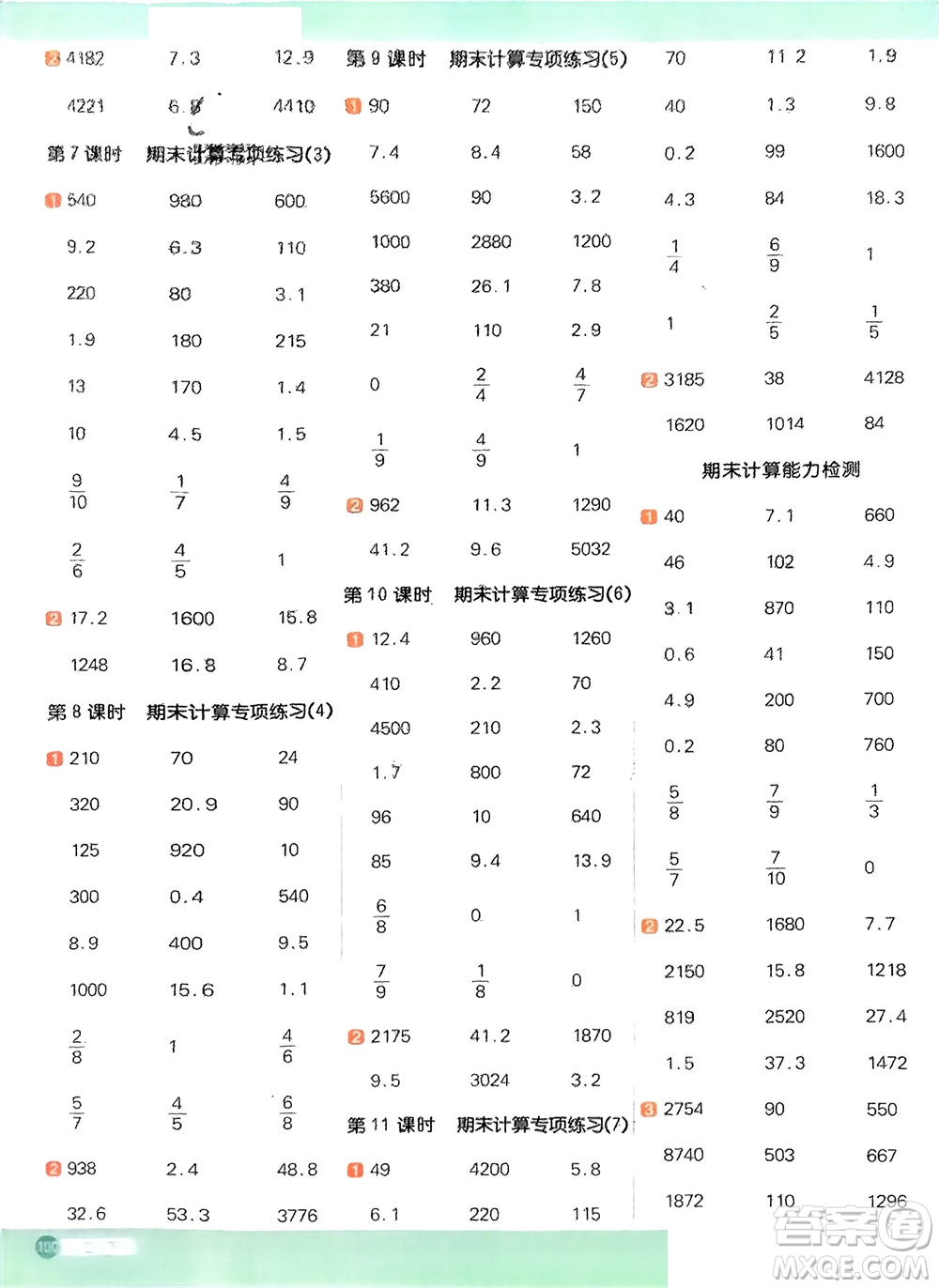 江西教育出版社2024年春陽(yáng)光同學(xué)計(jì)算小達(dá)人三年級(jí)數(shù)學(xué)下冊(cè)冀教版參考答案