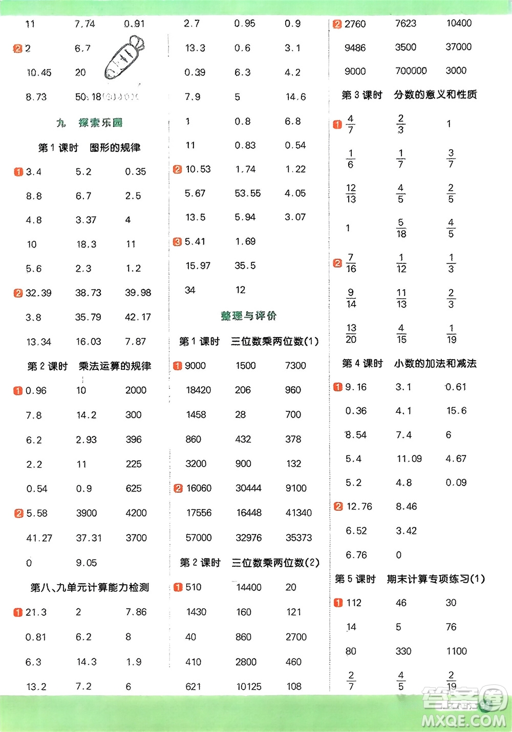 江西教育出版社2024年春陽光同學(xué)計算小達(dá)人四年級數(shù)學(xué)下冊冀教版參考答案