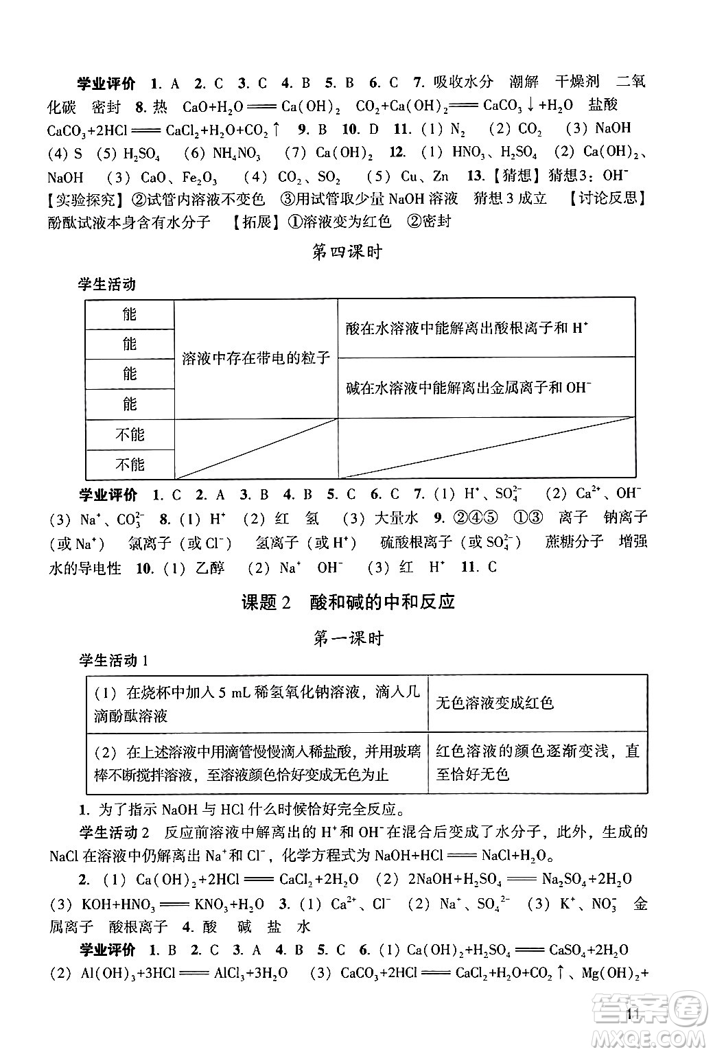 廣州出版社2024年春陽(yáng)光學(xué)業(yè)評(píng)價(jià)九年級(jí)化學(xué)下冊(cè)人教版答案