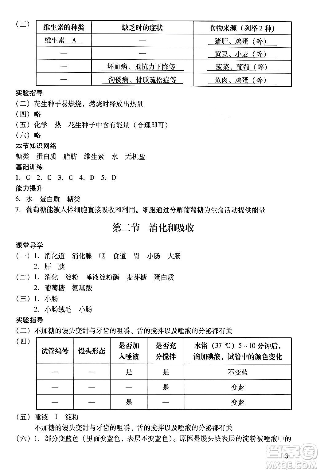 廣州出版社2024年春陽光學業(yè)評價七年級生物下冊人教版答案