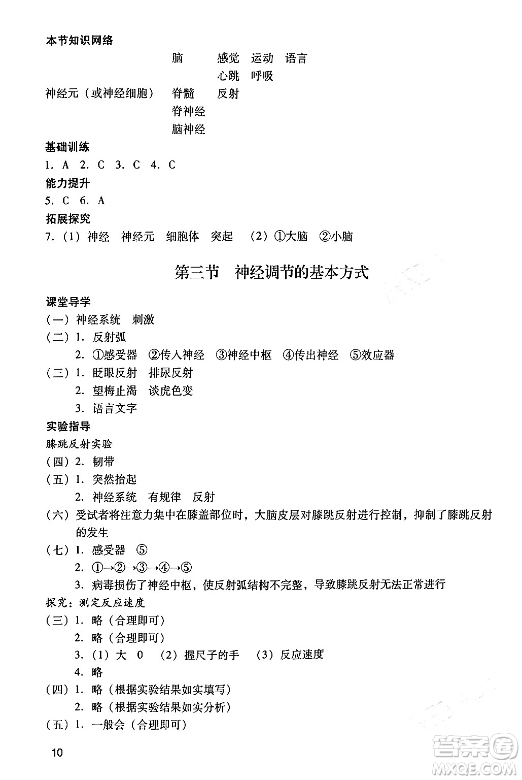 廣州出版社2024年春陽光學業(yè)評價七年級生物下冊人教版答案