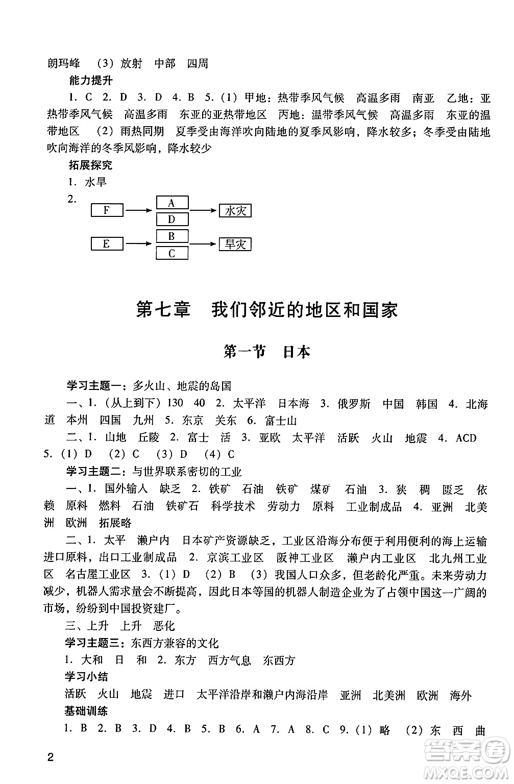 廣州出版社2024年春陽光學(xué)業(yè)評價七年級地理下冊人教版答案