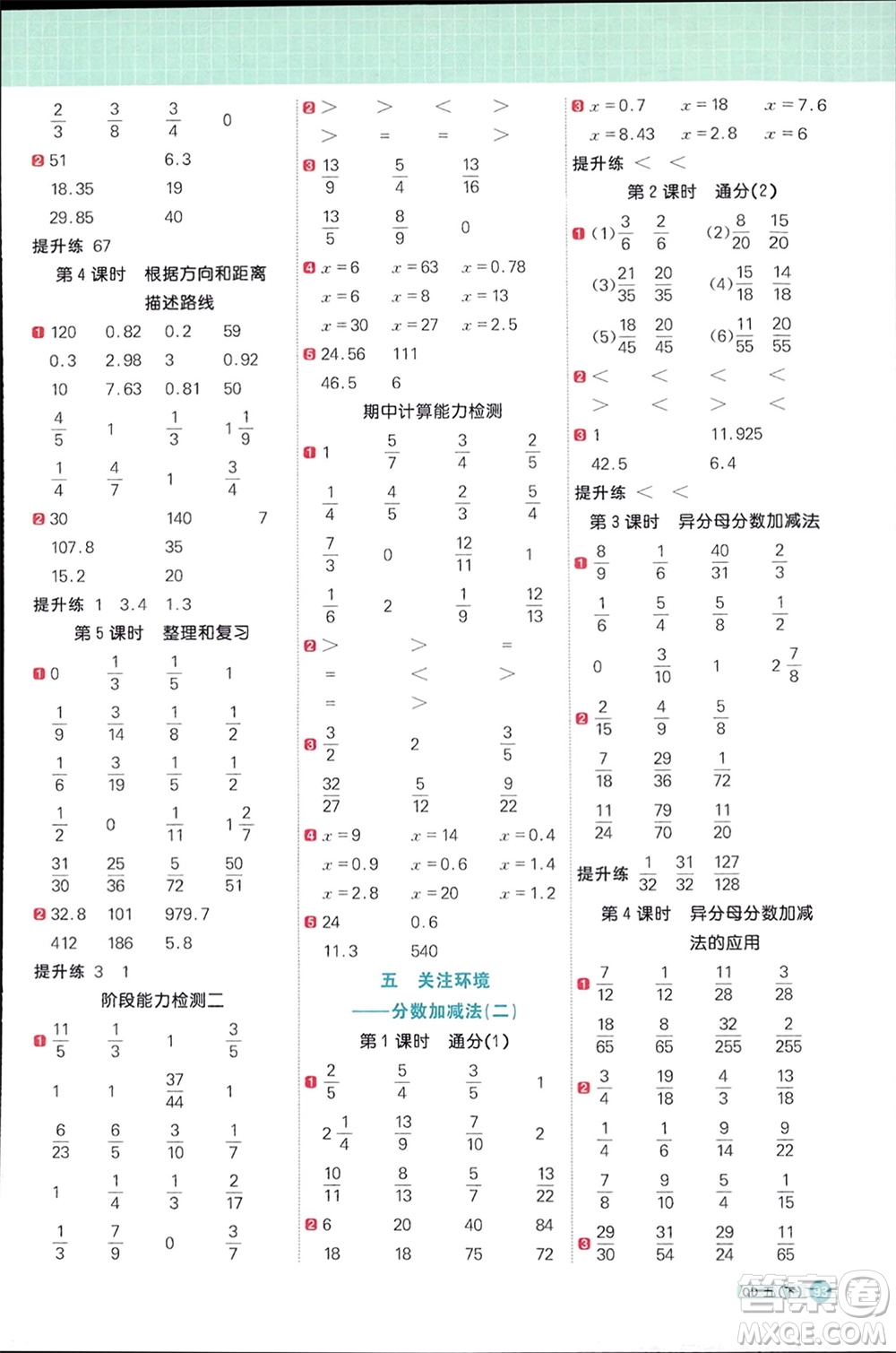 江西教育出版社2024年春陽光同學(xué)計算小達(dá)人五年級數(shù)學(xué)下冊青島版參考答案