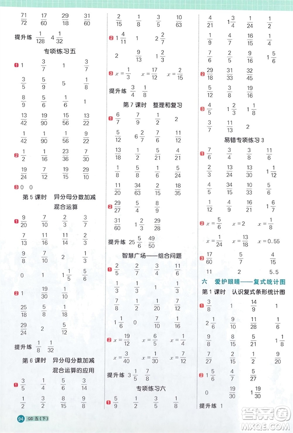 江西教育出版社2024年春陽光同學(xué)計算小達(dá)人五年級數(shù)學(xué)下冊青島版參考答案