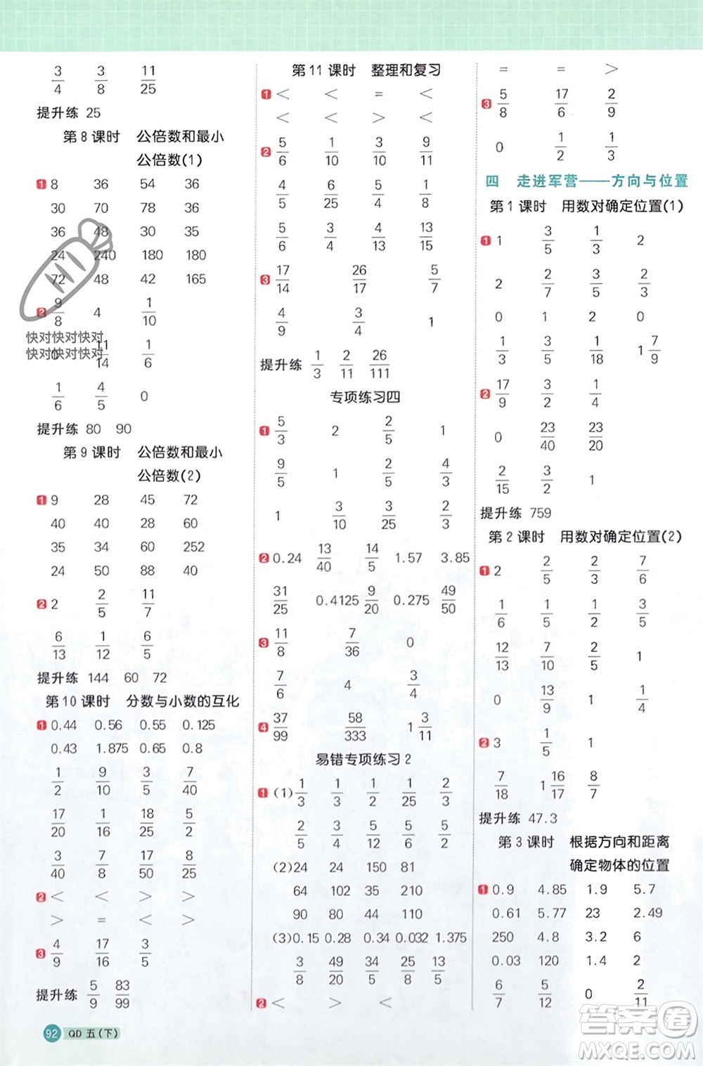 江西教育出版社2024年春陽光同學(xué)計算小達(dá)人五年級數(shù)學(xué)下冊青島版參考答案