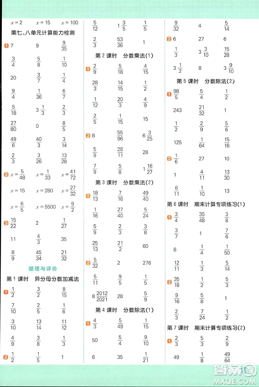 江西教育出版社2024年春陽(yáng)光同學(xué)計(jì)算小達(dá)人五年級(jí)數(shù)學(xué)下冊(cè)冀教版參考答案