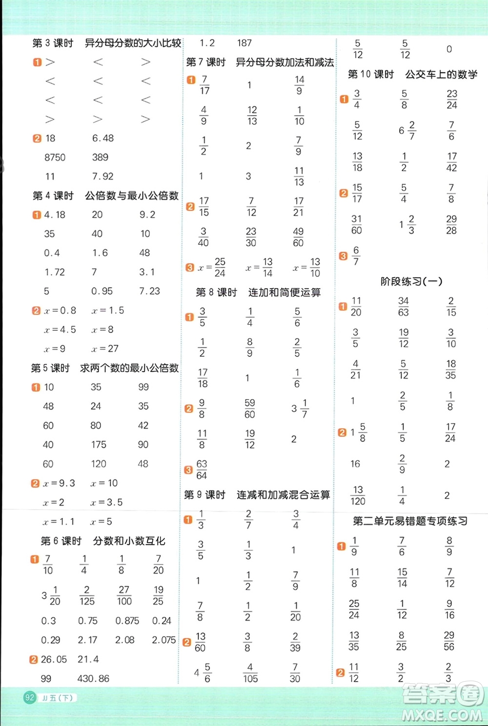 江西教育出版社2024年春陽(yáng)光同學(xué)計(jì)算小達(dá)人五年級(jí)數(shù)學(xué)下冊(cè)冀教版參考答案