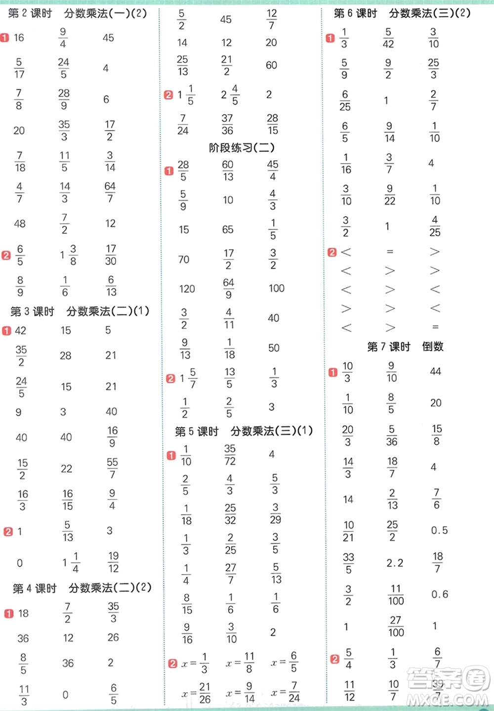 江西教育出版社2024年春陽(yáng)光同學(xué)計(jì)算小達(dá)人五年級(jí)數(shù)學(xué)下冊(cè)北師大版參考答案