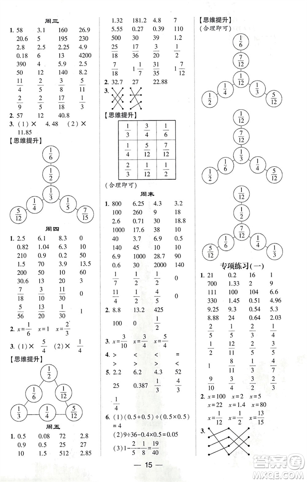 甘肅少年兒童出版社2024年春經(jīng)綸學(xué)典學(xué)霸計算達人五年級數(shù)學(xué)下冊人教版參考答案