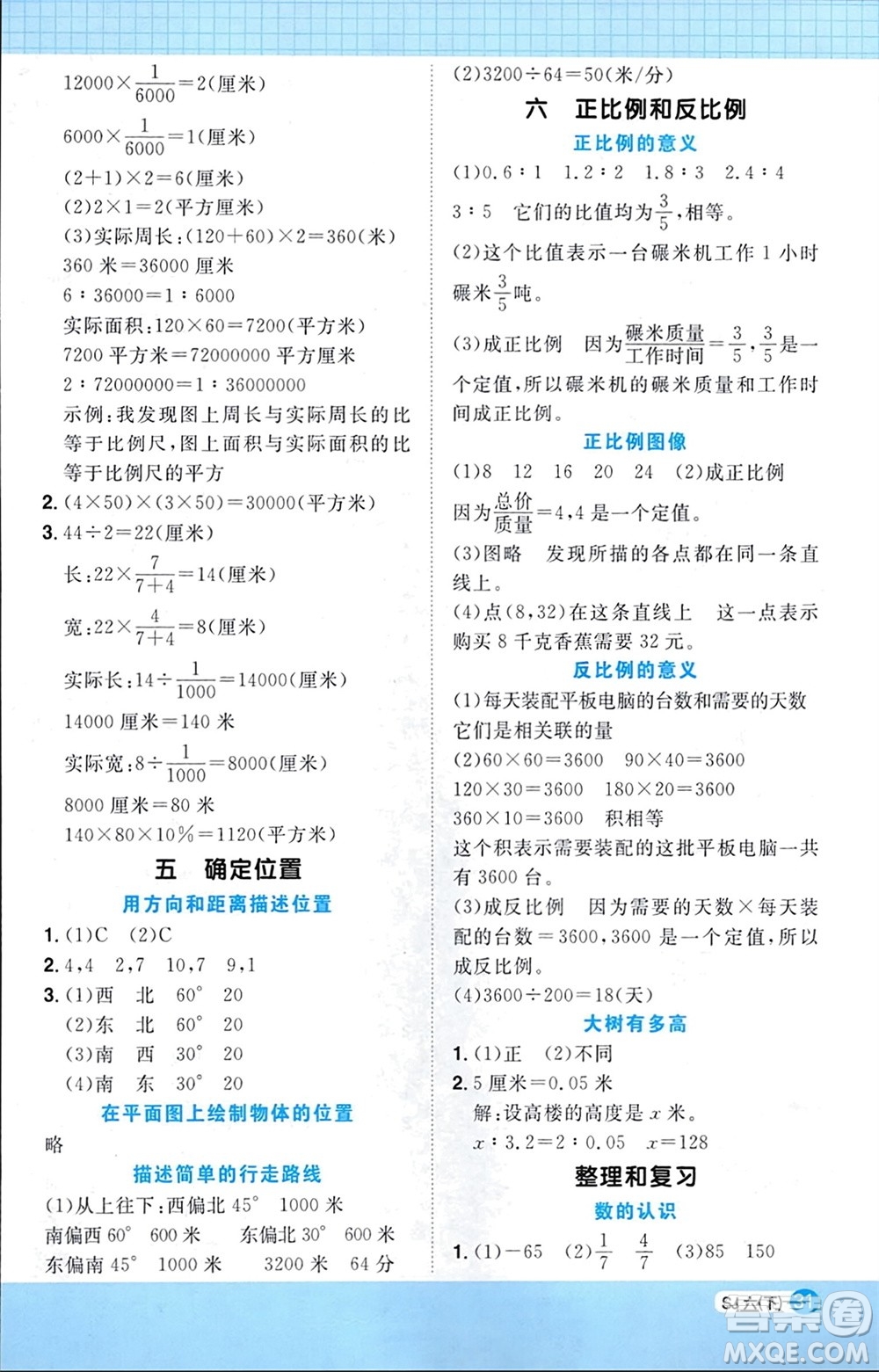 江西教育出版社2024年春陽光同學(xué)計算小達(dá)人六年級數(shù)學(xué)下冊蘇教版參考答案