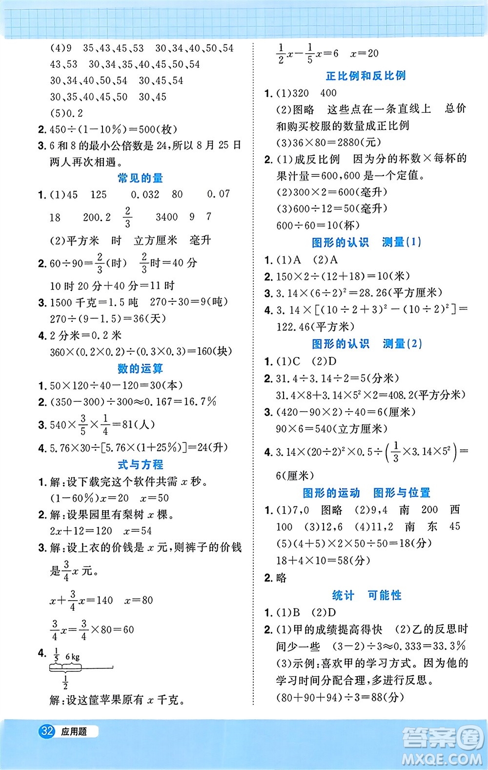 江西教育出版社2024年春陽光同學(xué)計算小達(dá)人六年級數(shù)學(xué)下冊蘇教版參考答案