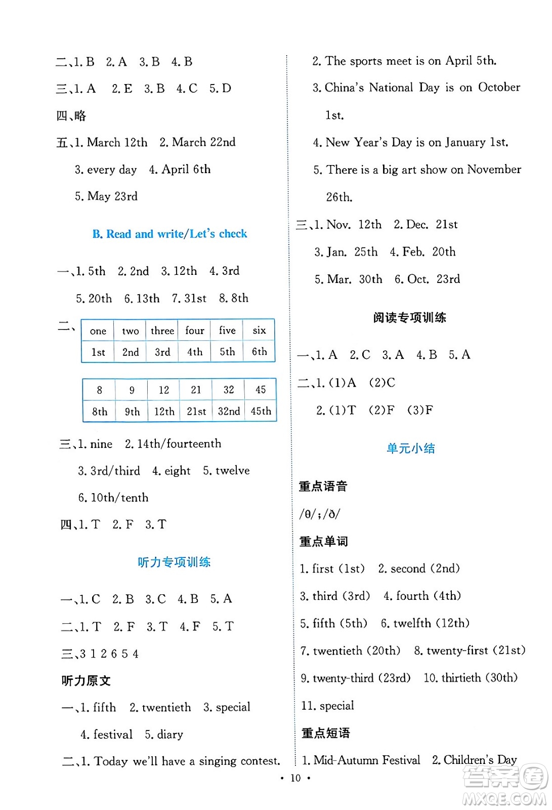 人民教育出版社2024年春能力培養(yǎng)與測試五年級英語下冊人教版答案