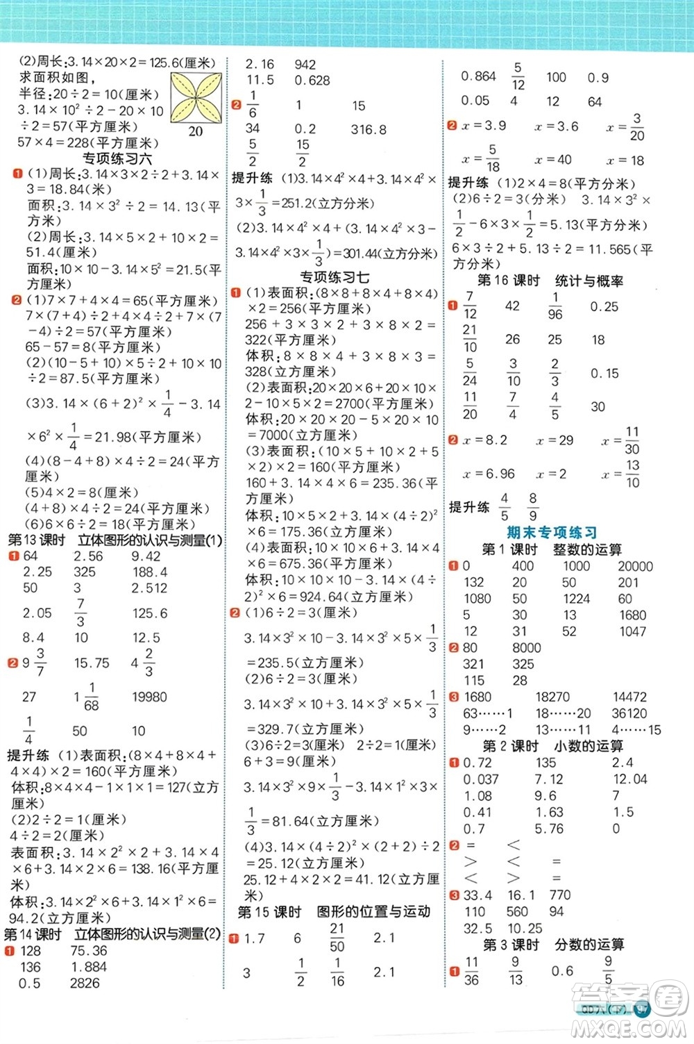 江西教育出版社2024年春陽光同學(xué)計算小達(dá)人六年級數(shù)學(xué)下冊青島版參考答案