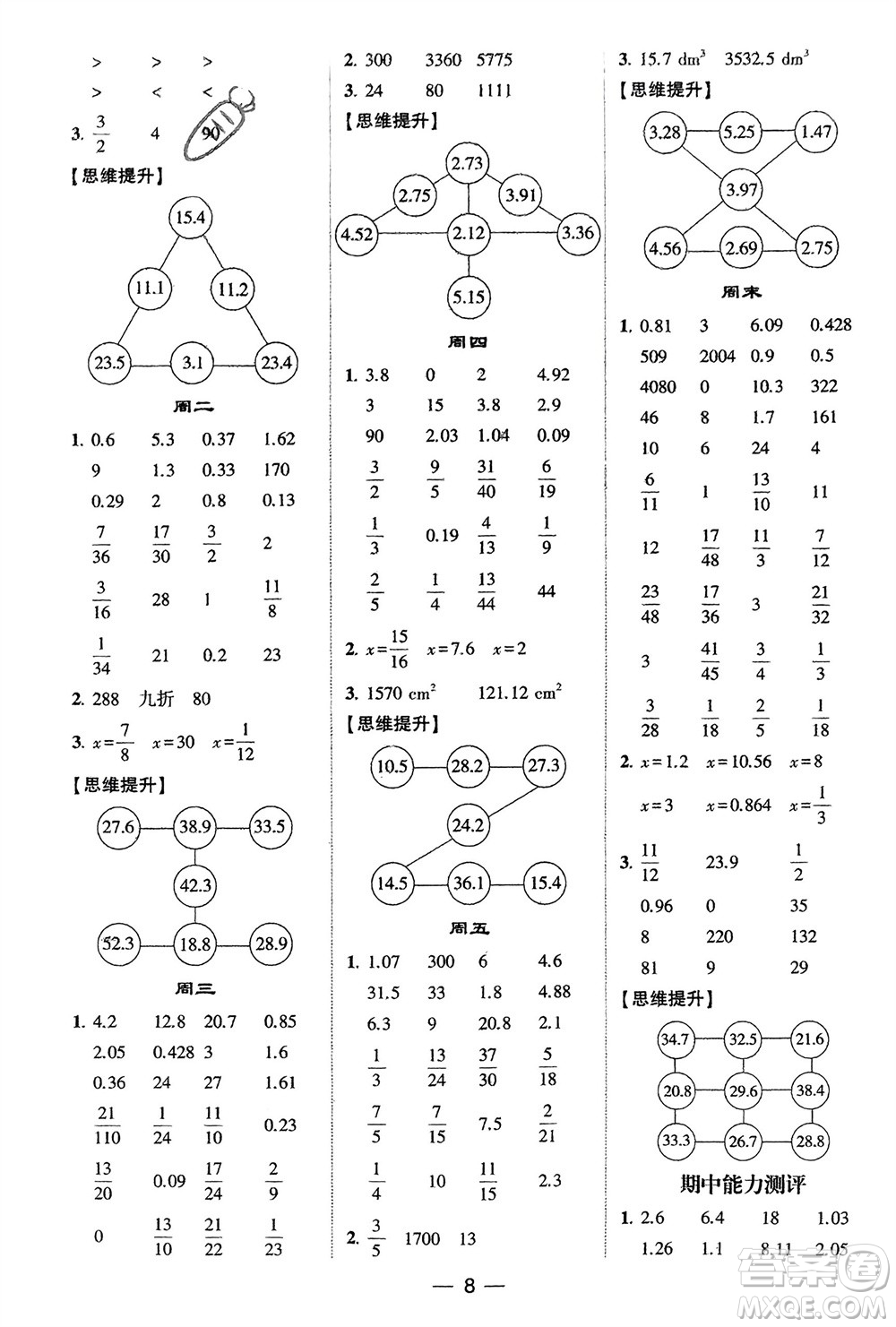 甘肅少年兒童出版社2024年春經(jīng)綸學(xué)典學(xué)霸計算達人六年級數(shù)學(xué)下冊人教版參考答案