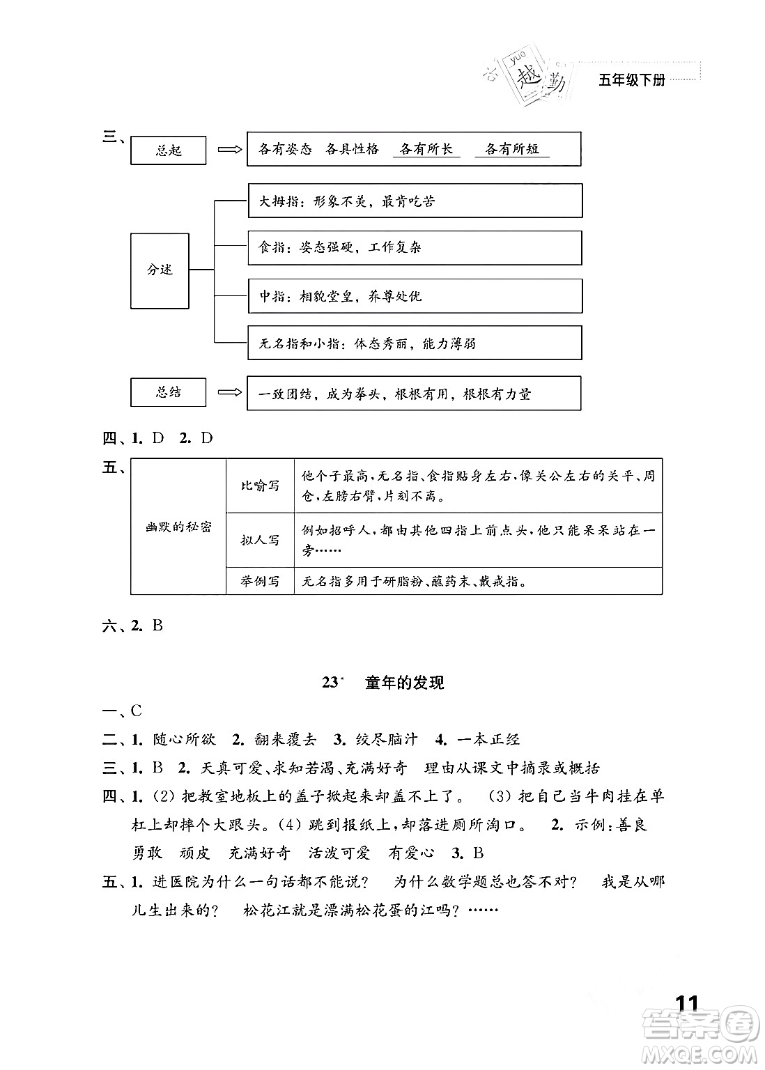 江蘇鳳凰教育出版社2024年春小學(xué)語(yǔ)文練習(xí)與測(cè)試五年級(jí)語(yǔ)文下冊(cè)通用版答案