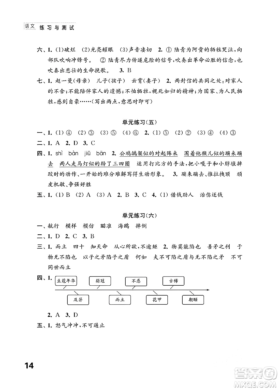 江蘇鳳凰教育出版社2024年春小學(xué)語(yǔ)文練習(xí)與測(cè)試五年級(jí)語(yǔ)文下冊(cè)通用版答案