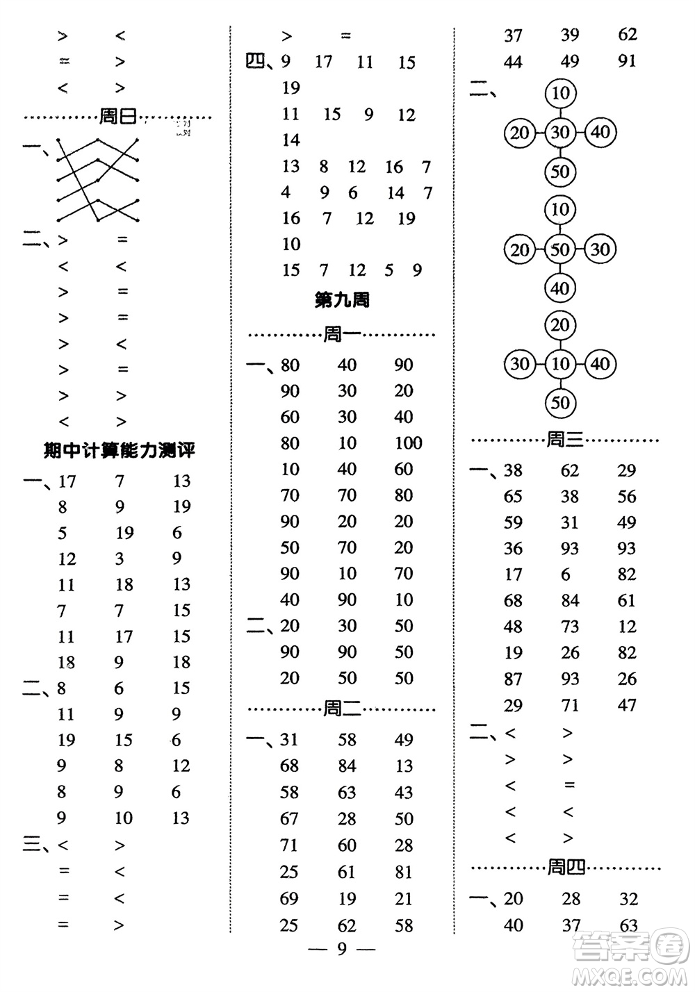 河海大學(xué)出版社2024年春經(jīng)綸學(xué)霸計(jì)算小能手一年級(jí)數(shù)學(xué)下冊(cè)北師大版參考答案