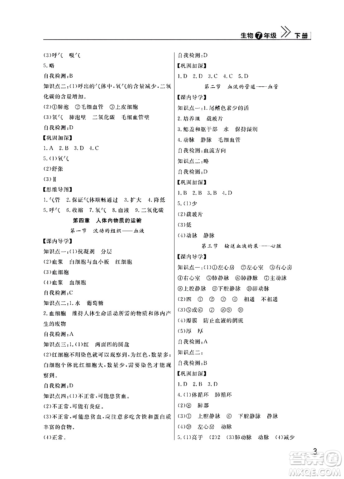 武漢出版社2024年春智慧學(xué)習(xí)天天向上課堂作業(yè)七年級(jí)生物下冊(cè)通用版答案