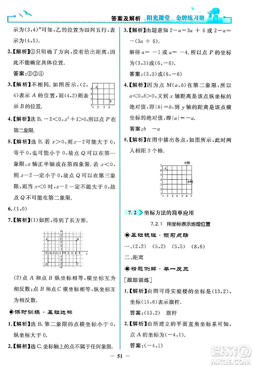 人民教育出版社2024年春陽光課堂金牌練習冊七年級數學下冊人教版答案