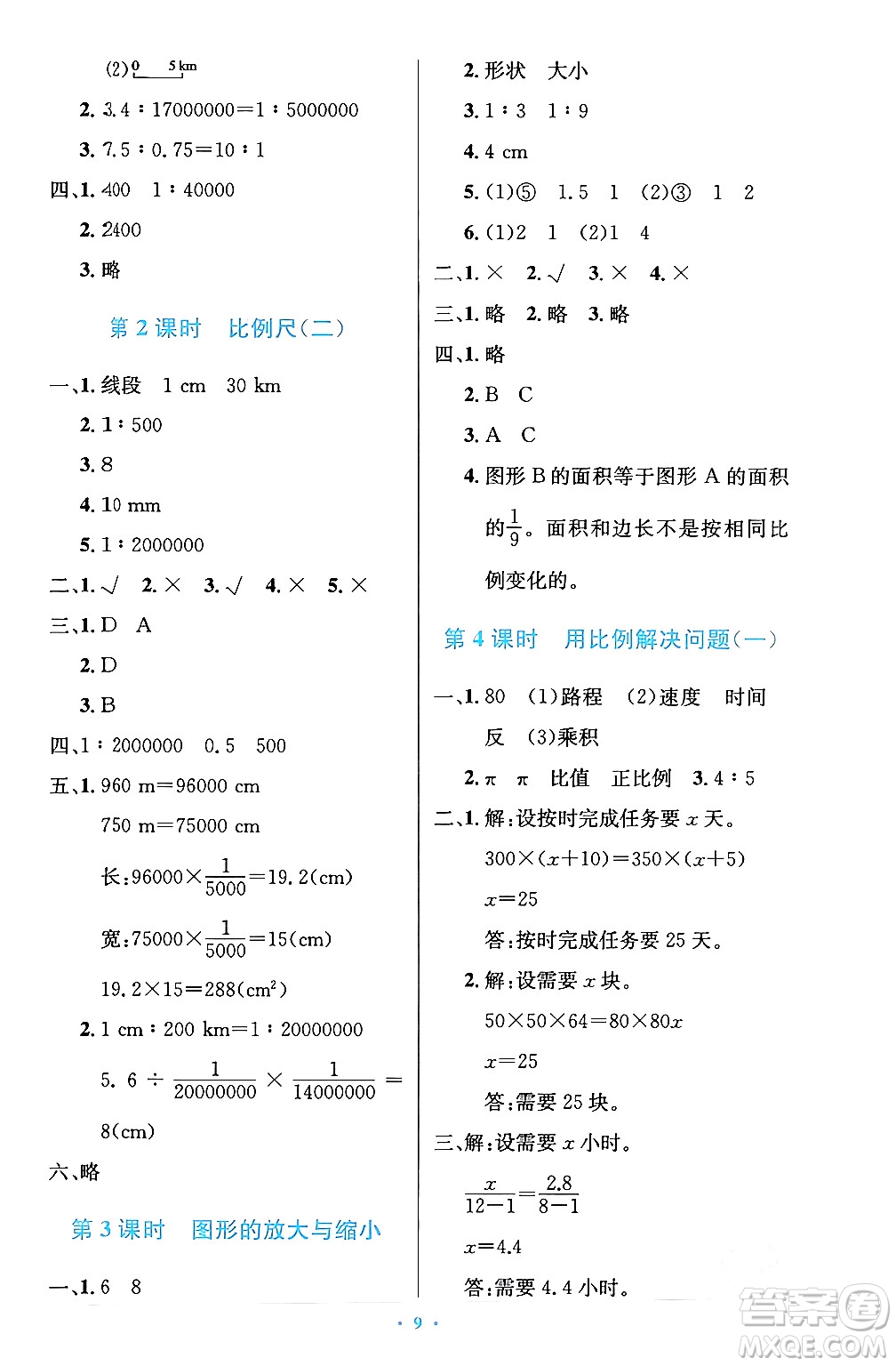 人民教育出版社2024年春小學(xué)同步測(cè)控優(yōu)化設(shè)計(jì)六年級(jí)數(shù)學(xué)下冊(cè)人教版陜西專版答案