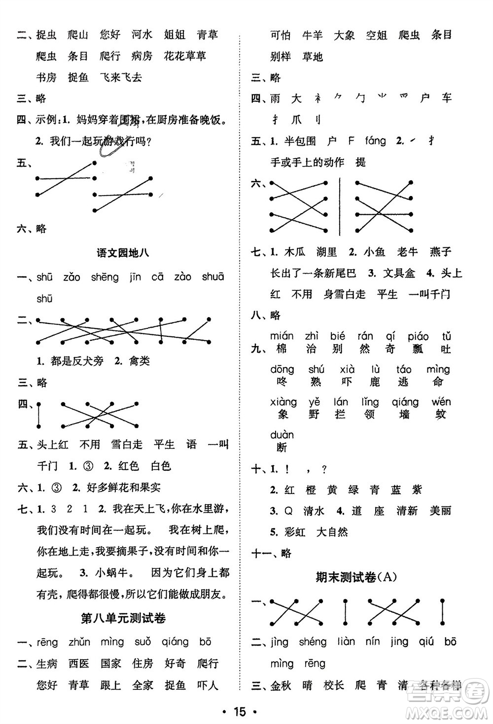 江蘇鳳凰美術(shù)出版社2024年春創(chuàng)新課時作業(yè)本一年級語文下冊通用版參考答案