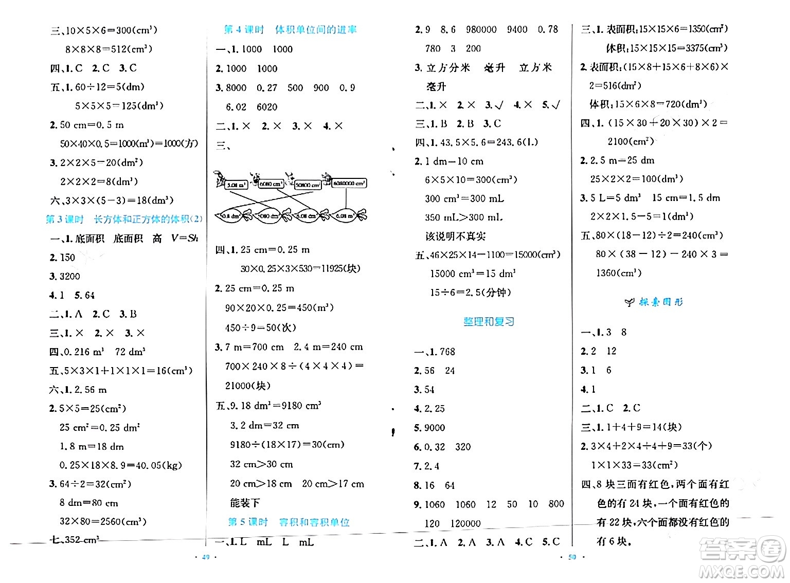 人民教育出版社2024年春小學(xué)同步測(cè)控優(yōu)化設(shè)計(jì)五年級(jí)數(shù)學(xué)下冊(cè)人教版增強(qiáng)版新疆專版答案