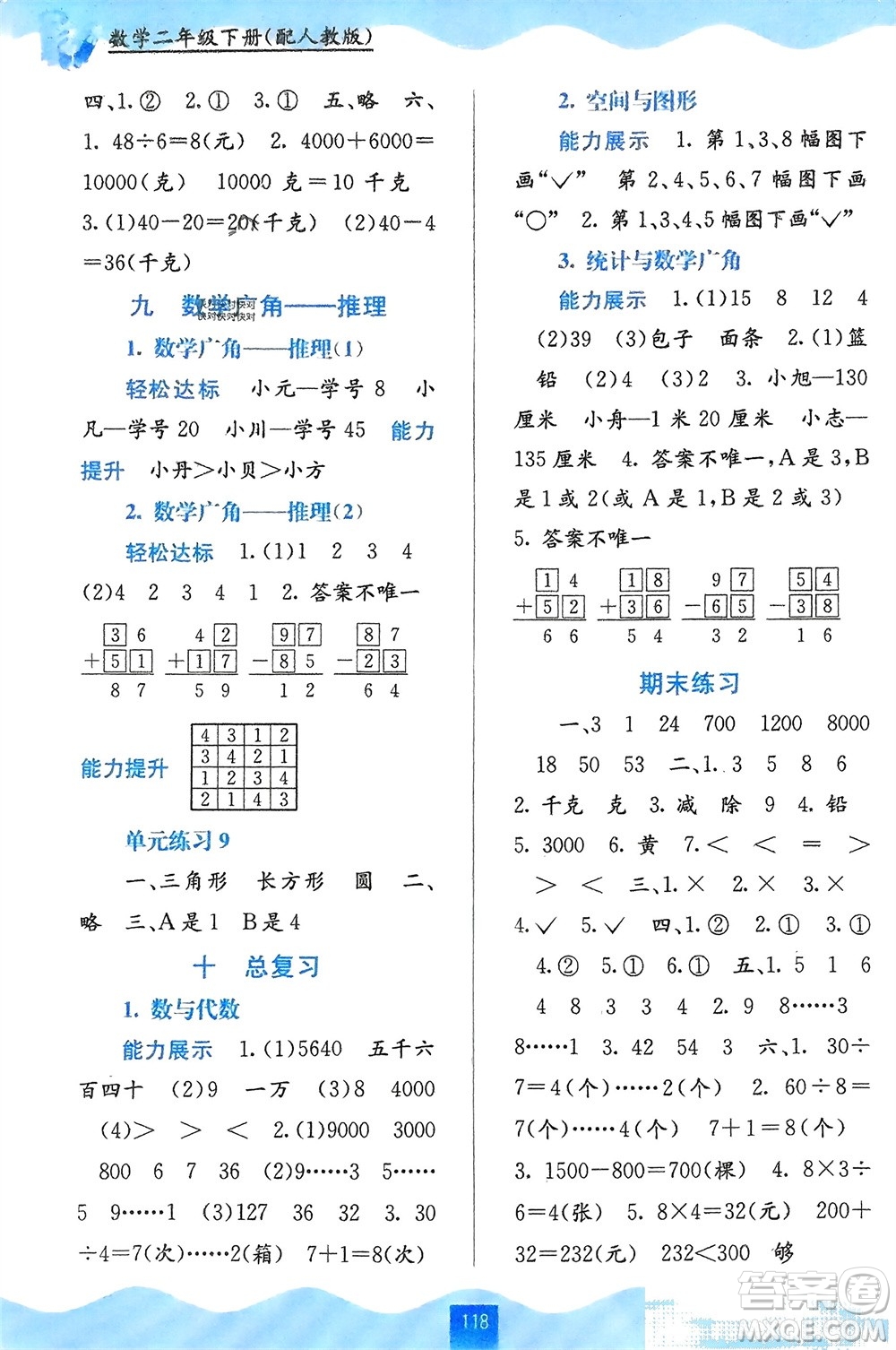 廣西教育出版社2024年春自主學習能力測評二年級數(shù)學下冊人教版參考答案