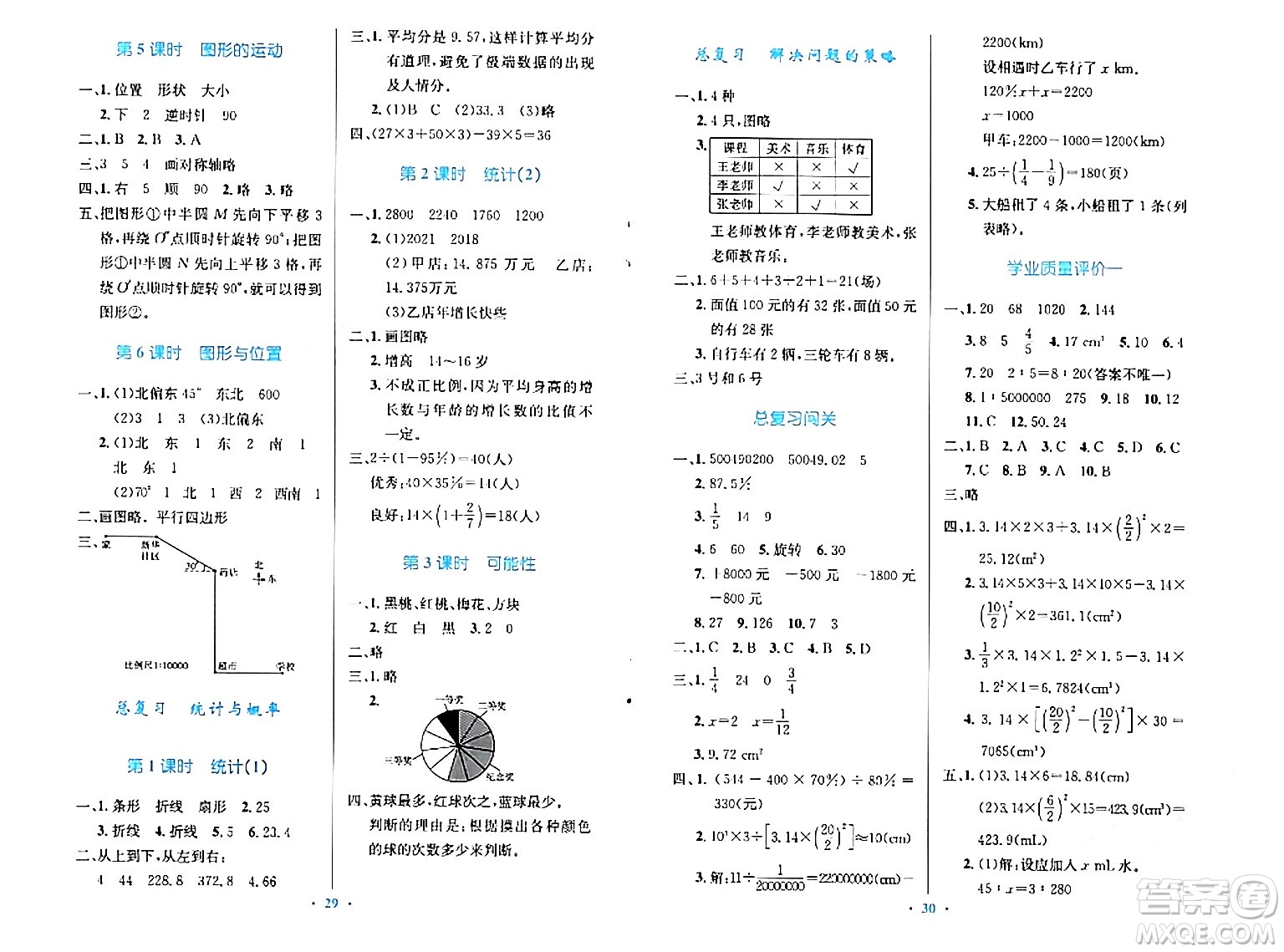 北京師范大學出版社2024年春小學同步測控優(yōu)化設計六年級數(shù)學下冊北師大版答案