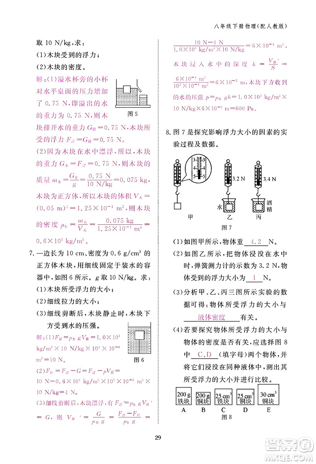 江西教育出版社2024年春物理作業(yè)本八年級物理下冊人教版答案