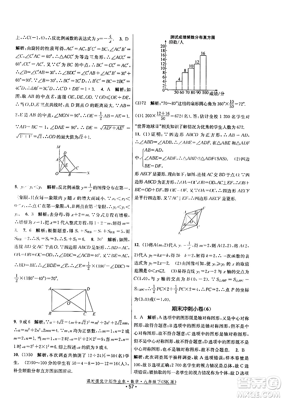 江蘇人民出版社2024年春課時提優(yōu)計劃作業(yè)本八年級數(shù)學(xué)下冊蘇科版答案