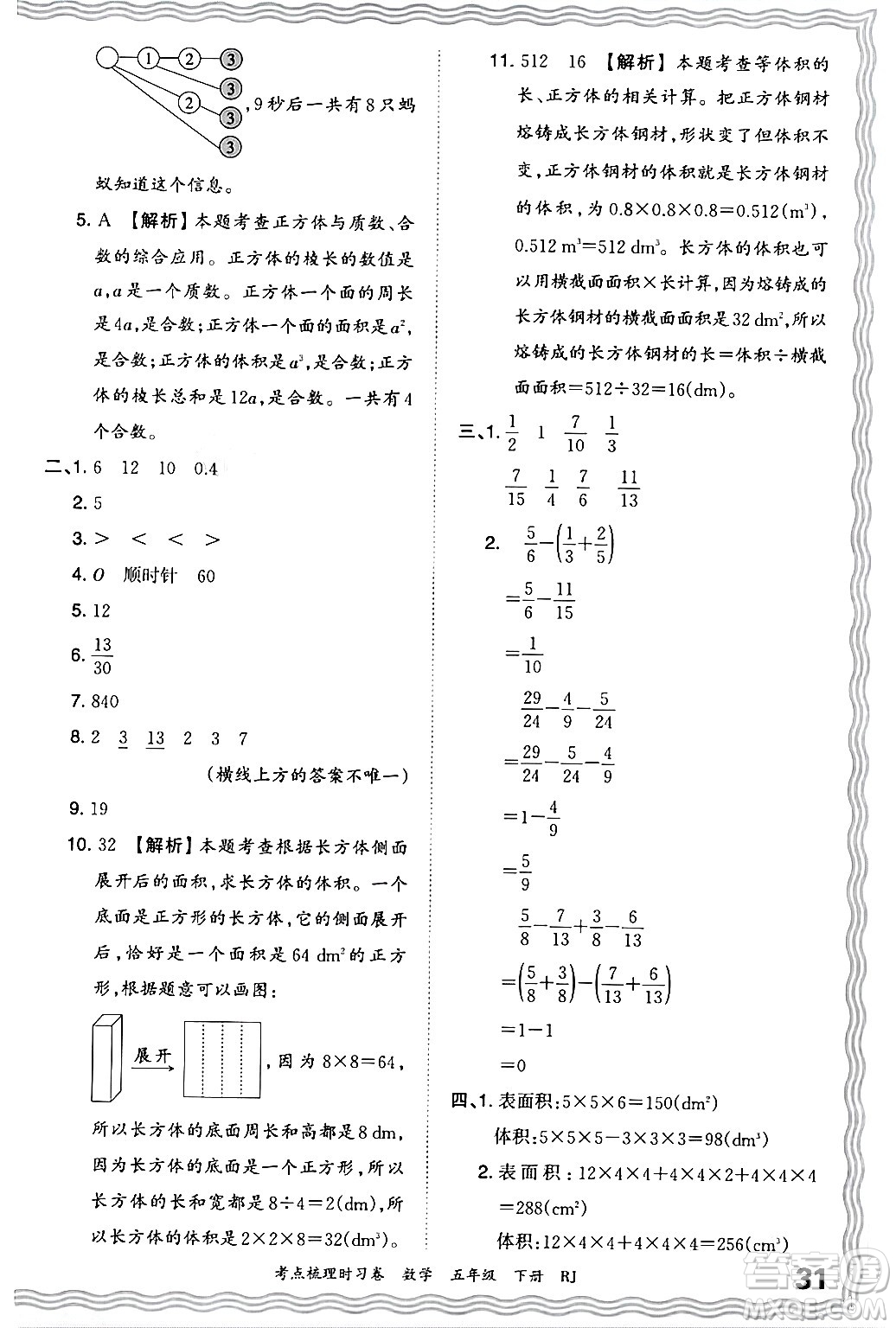 江西人民出版社2024年春王朝霞考點梳理時習卷五年級數(shù)學下冊人教版答案