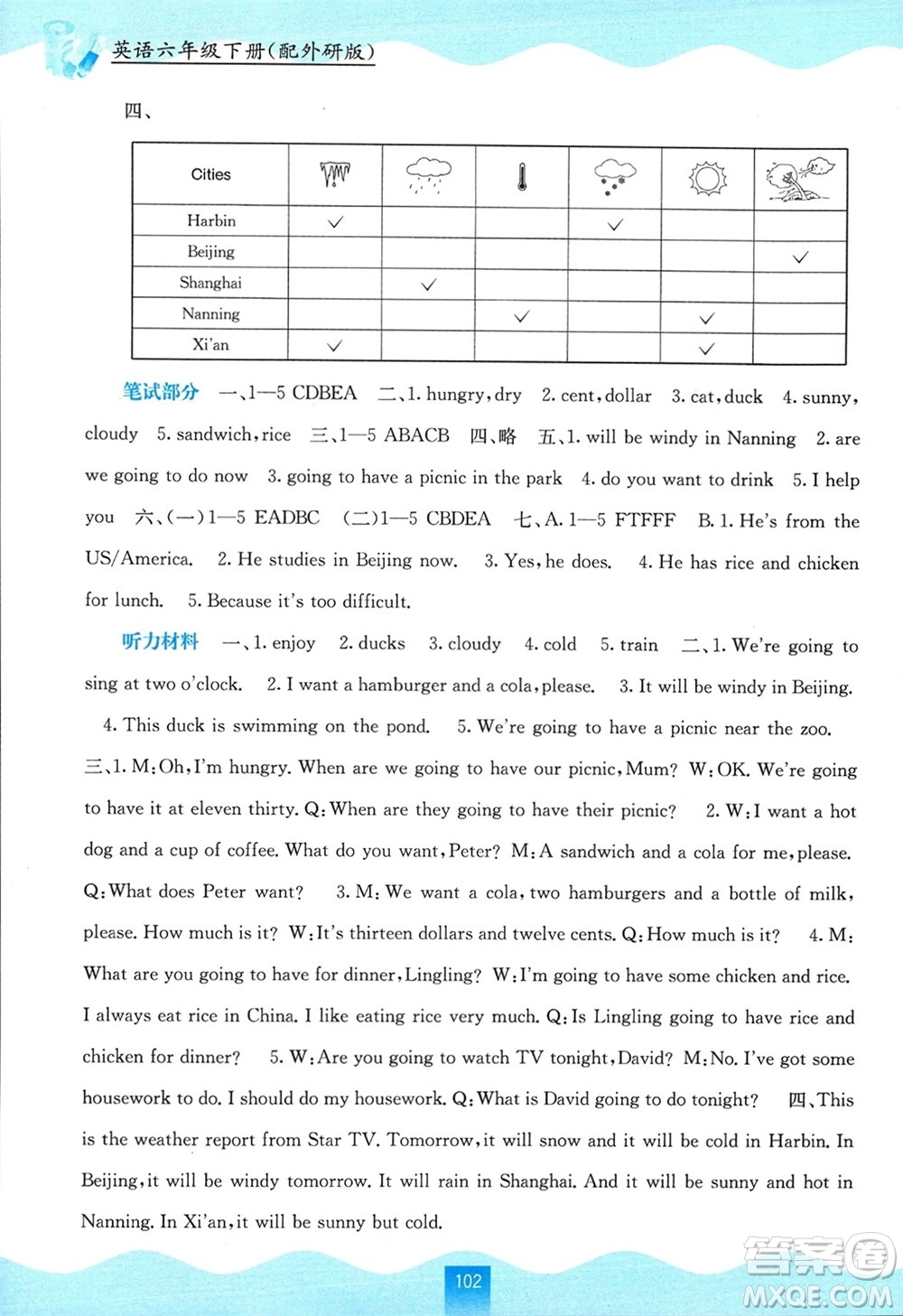 廣西教育出版社2024年春自主學(xué)習(xí)能力測評六年級英語下冊外研版參考答案