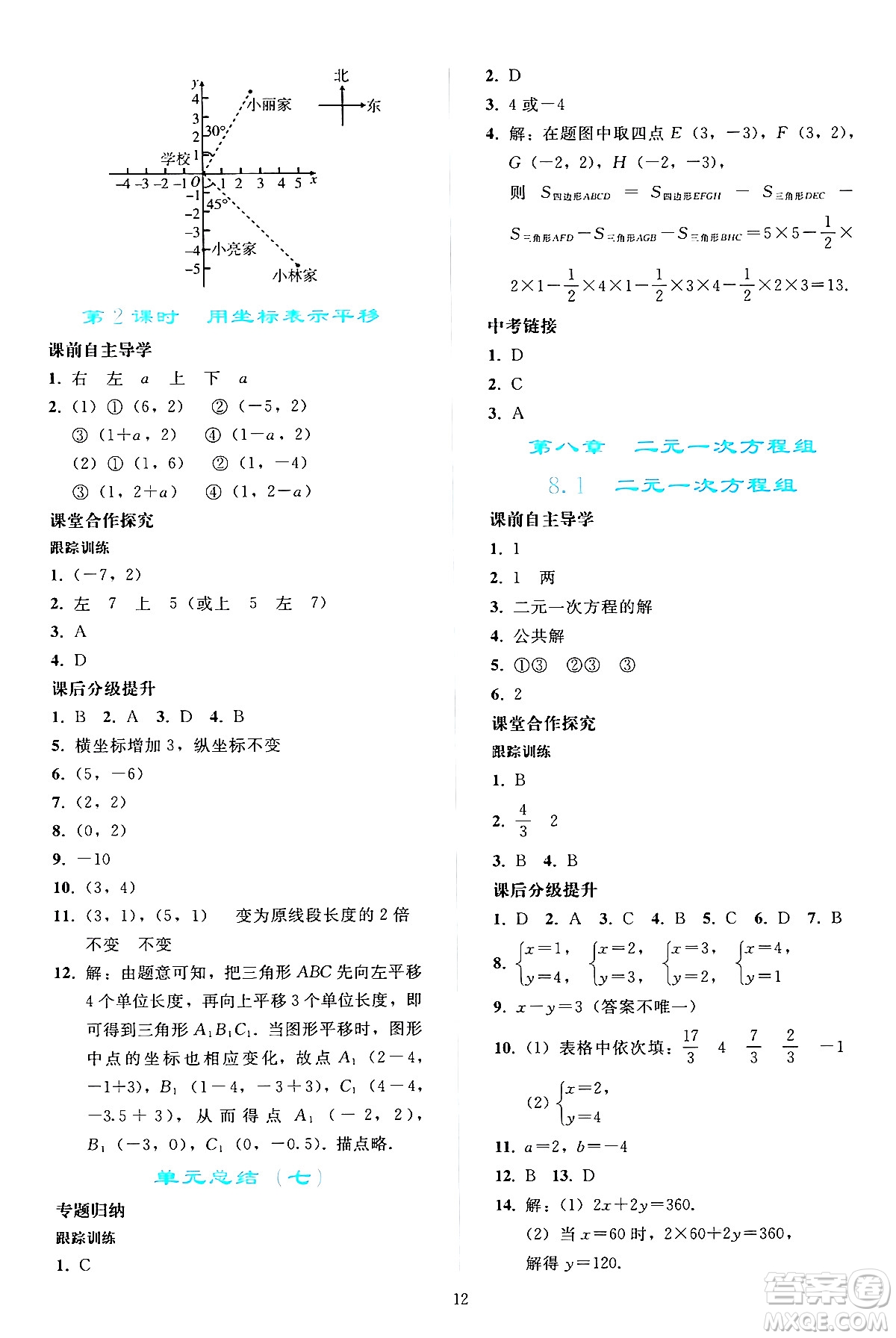 人民教育出版社2024年春同步輕松練習七年級數(shù)學下冊人教版答案