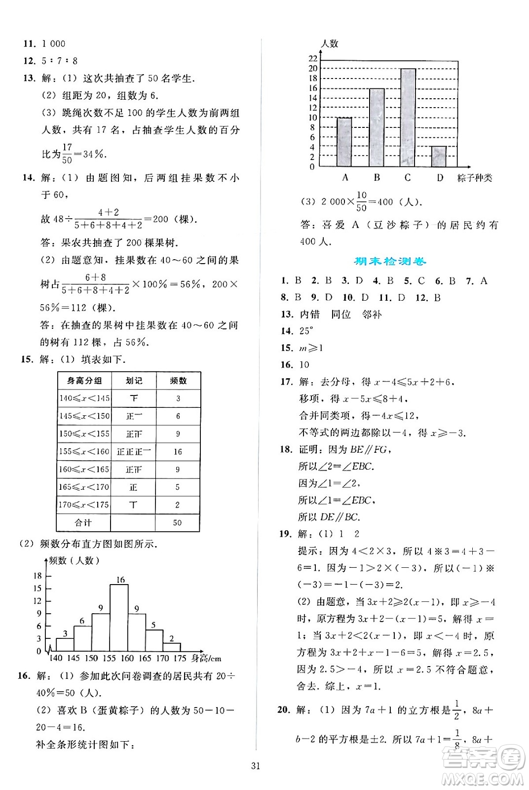 人民教育出版社2024年春同步輕松練習七年級數(shù)學下冊人教版答案